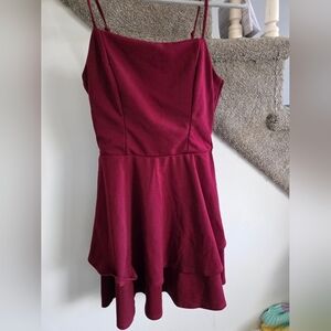 Trixxi Burgundy Spaghetti-Strap Fit & Flare Mini Dress